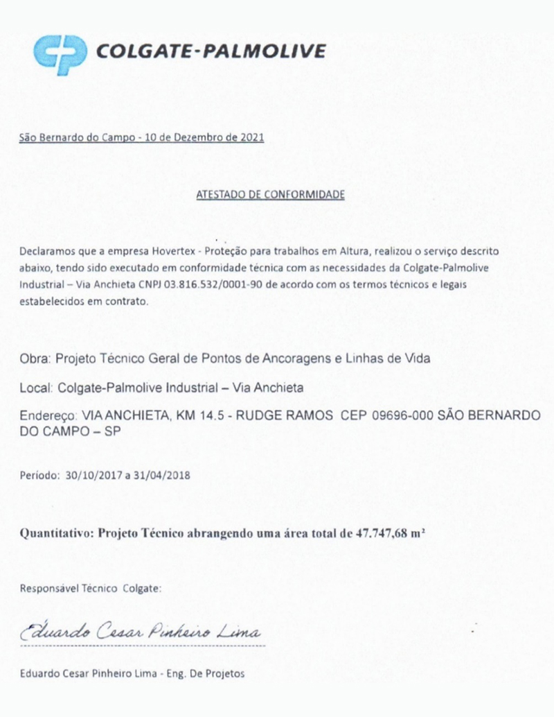 Atestado de Conformidade - COLGATE-PALMOLIVE