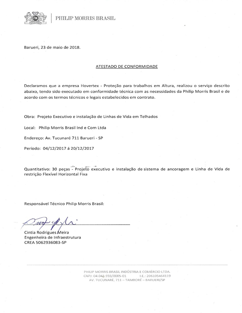 Atestado de Conformidade - PHILIP MORRIS BRASIL